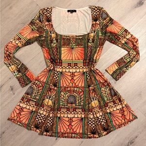 Dolls Kill Delia’s Stained Glass Vibrant Multicolor Long Sleeve A-line Dress